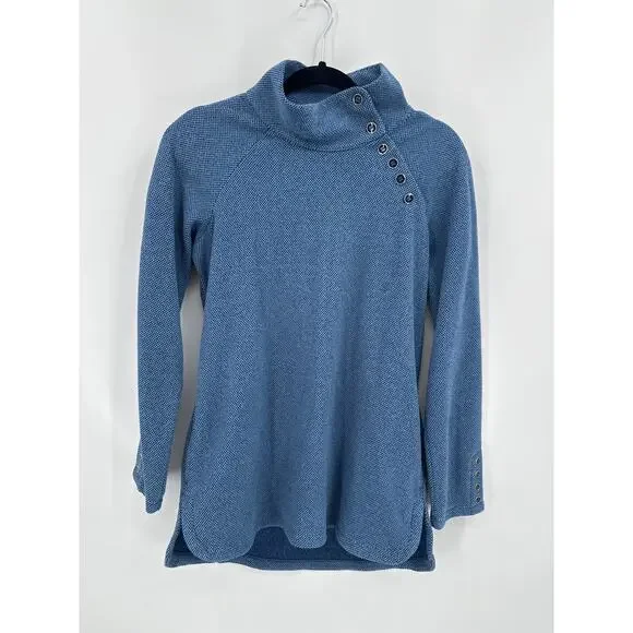 J McLaughlin Marisa Fleece Top Button Detailed High Neck Blue Size Medium - Picture 5 of 10